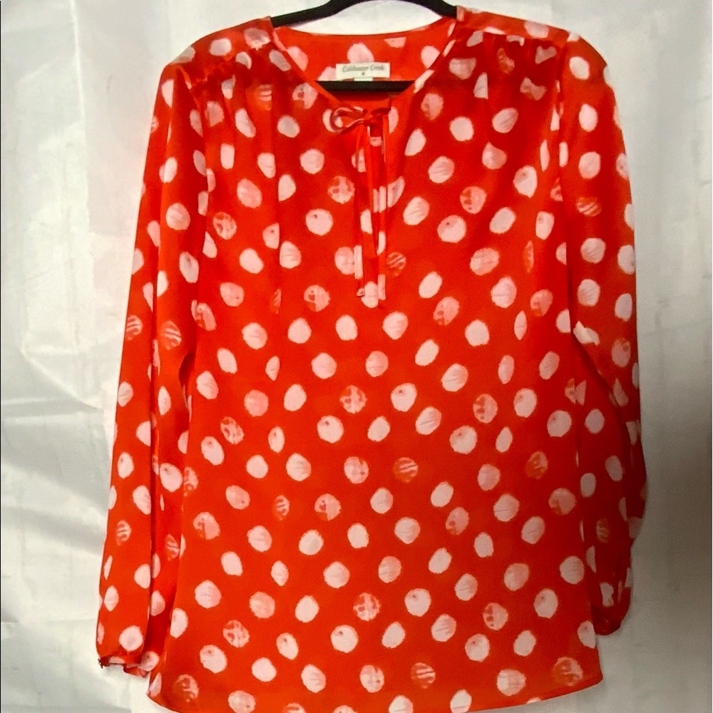 Coldwater Creek Red Polka Dot Blouse NWOT – Tie Front, Classy & Elegant, Size L